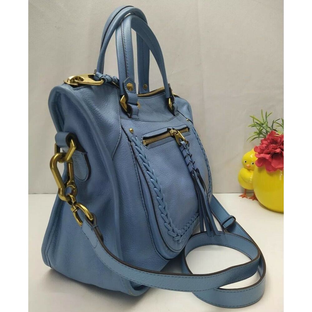 orYANY Sky Blue Pebbled Leather Tassel Zipper Closure Satchel Bag- MSRP $242 - Picture 3 of 16